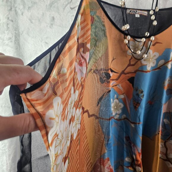 KU2 Kokomo Unlimited Blouse and Necklace Women Size L Silk Blossom Open Shoulder - Picture 4 of 13
